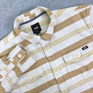 Vans Flannel Shirt Men's XL Yellow White Striped Long Sleeve Button Down Cotton